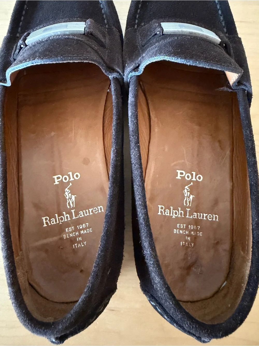 Polo Ralph Lauren Brown Benchmade Suede Loafer Shoes w/ Silver Buckle